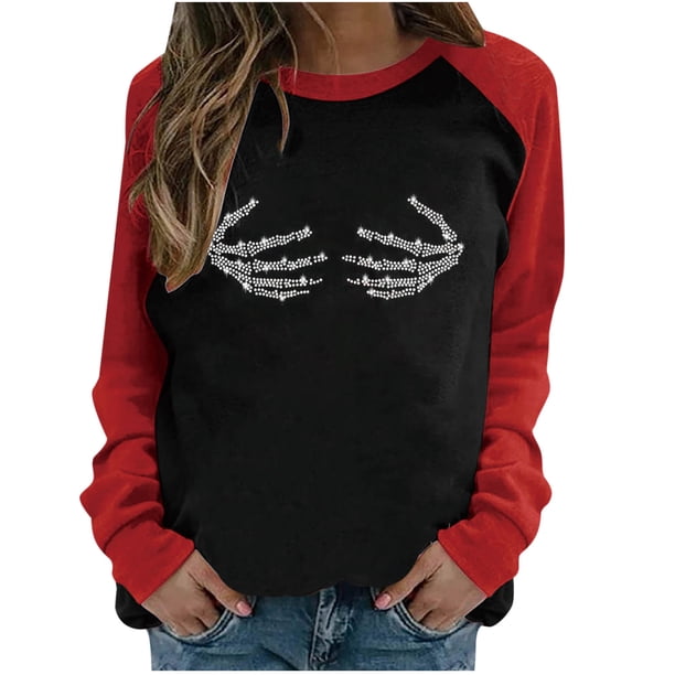 Moda mujer primavera otoño Color a juego manga larga cuello redondo suelto Casual camisetas Pompotops gfhjh18689
