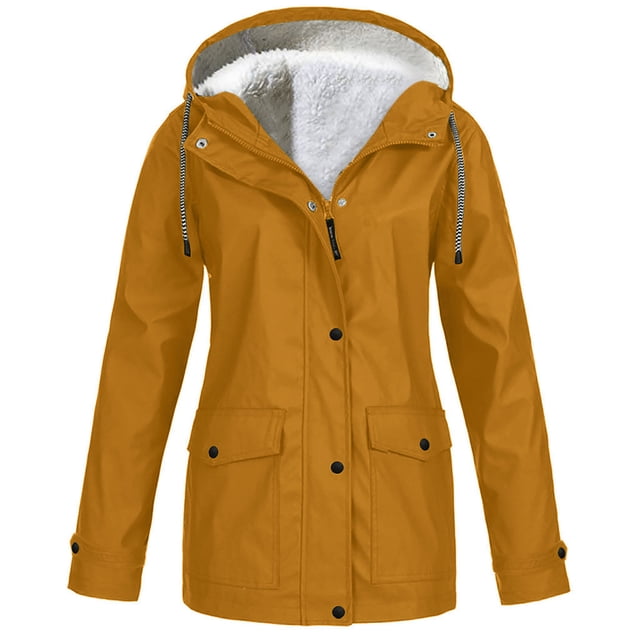 Waterproof Fleece Hiking Jacket, Hooded Rain Shell Women, Outdoor Softshell Khaki 4Xl , Coat