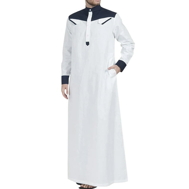 2025 Chemises Habillées pour Hommes Chemise Décontractée pour Hommes à Contraste de Couleurs Robe Musulmane à Manches Longues Chemise Légère pour Hommes à Boutons Demi