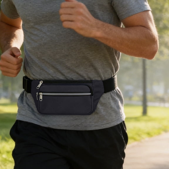 Fanny Pack for Men Women, Lightweight Water Resistant Waist Bag with Multiple Pockets for Running, Hiking, Cycling, Travel, Festival Adjustable Belt Bag for Outdoor Sports and Gym 5.1"x10"x0.3" Black