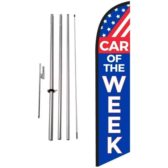 Car of the Week 15ft Feather Banner Swooper Flag Kit - INCLUDES 15FT POLE KIT w/GROUND SPIKE
