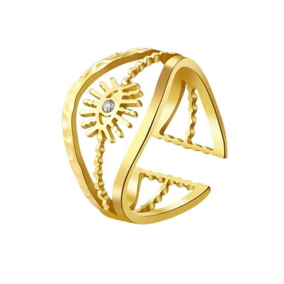 Palace Style Adjustable Chunky 18K Gold Open Ring Plated Hammered Dome Statement Jewelry - Golden eyes