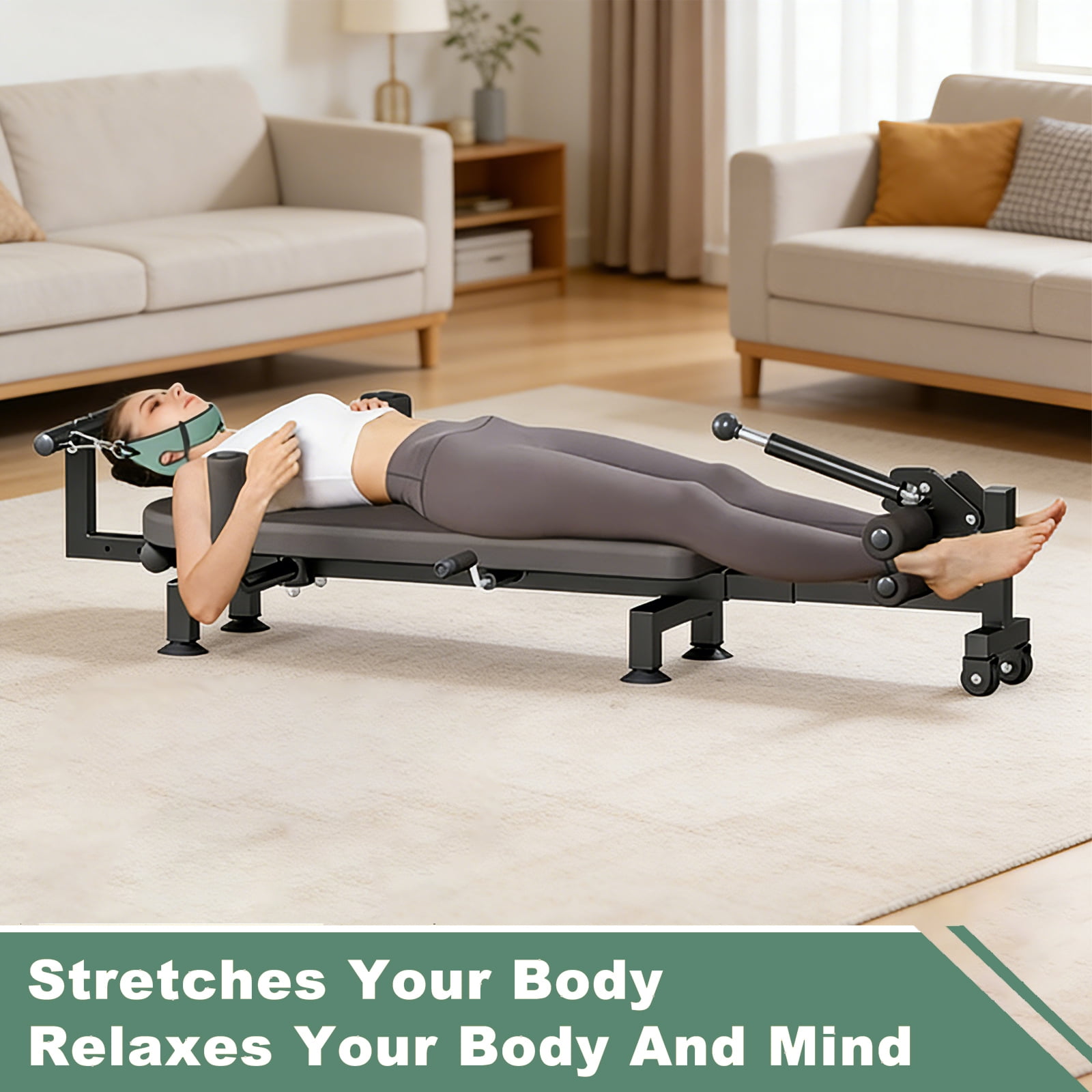 Home Lumbar Traction Table, Portable Massage Cervical & Lumbar Stretcher Bed, Full Body Traction Bed for Tension Relief and Back Decompression (Black)