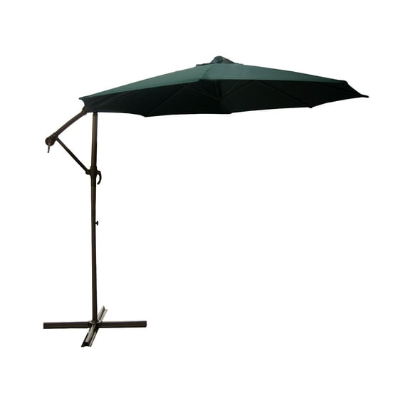 LB International 10' Solid Off-Set Outdoor Patio Umbrella with Crank and Tilt - Green