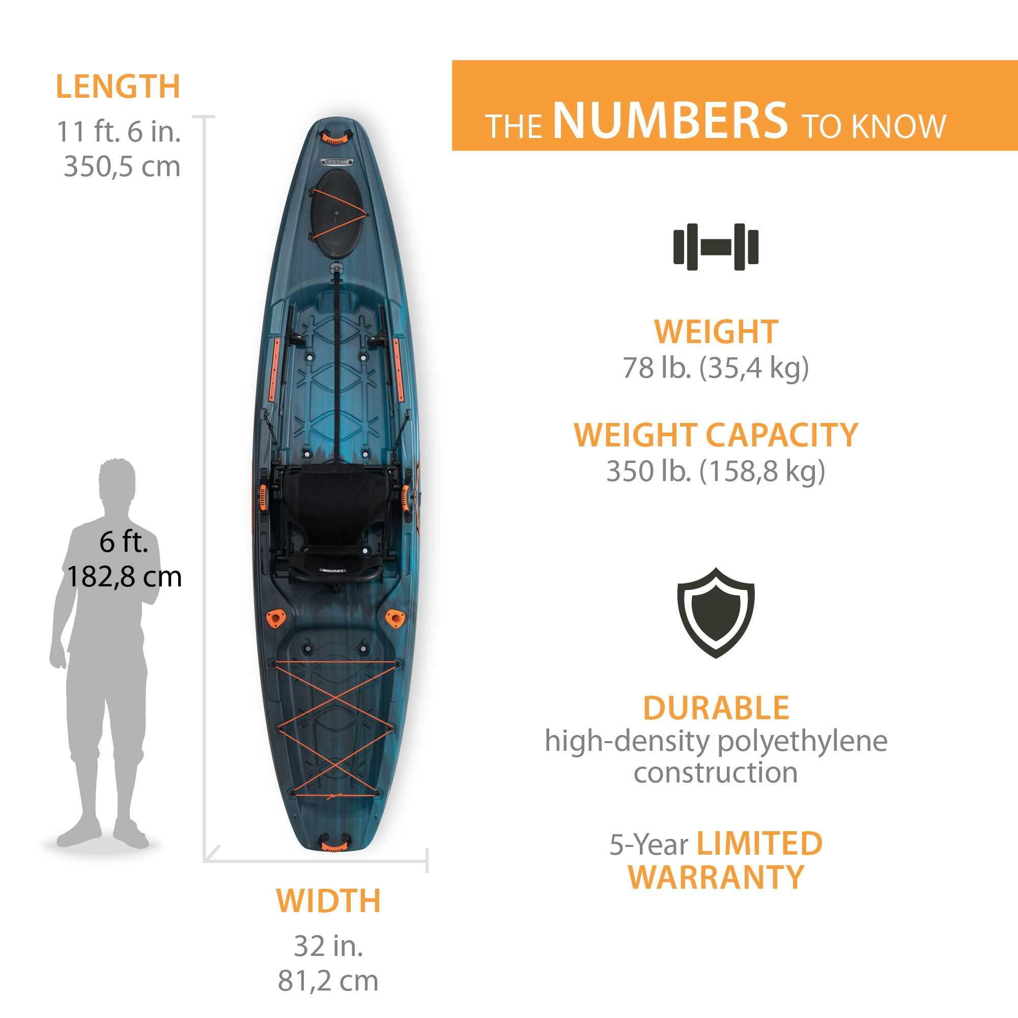 Lifetime Yukon Angler 11 ft. 6 in. Sit-on-Top Comfort Fishing Kayak, Azure Fusion (91344)