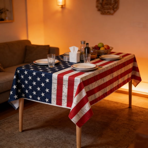 4th of July Patriotic Disposable PE Tablecloth, Vintage USA Flag Print Waterproof Oil-Proof, Large Rectangular Size for Independence Day BBQ Picnic Party Table Indoor Outdoor Decor