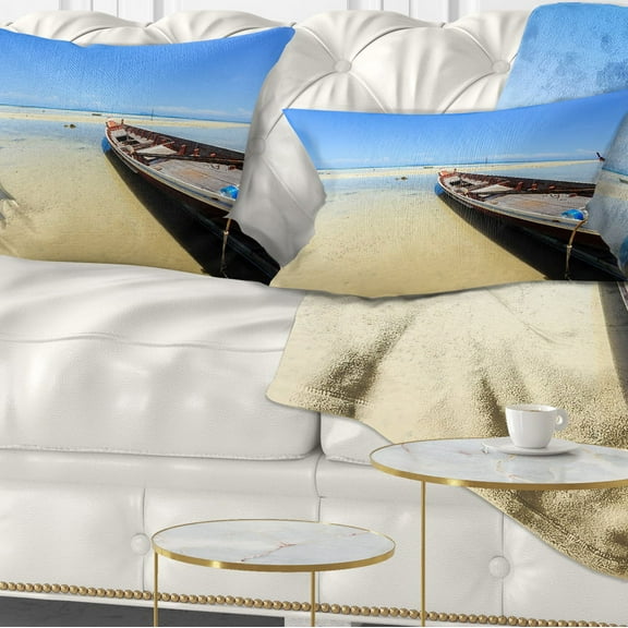 Designart Traditional Thai Boat on Beach - Seashore Throw Pillow - 12x20