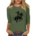 thumbnail image 2 of Royisotas Western Style Printed Tops for Women Green Casual 3/4 Sleeve Summer T-Shirts Crew Neck Loose Shirts Plus Size, 2 of 4