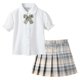 thumbnail image 4 of Odeerbi Niñas 3 Piezas Preppy Traje Ruffle Camisa de Manga Corta y Falda Plisada Cuadrado Conjunto de Uniforme Escolar Con Corbata, 4 of 6