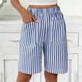 thumbnail image 6 of Zynoxe Shorts for Women with Pockets Trendy Versatile Striped Womens Mid-Length Shorts Lightweight Breathable Loose Fit Straight Leg Shorts Comfy Elastic Waistband Summer Vacation Outfits S, 6 of 7