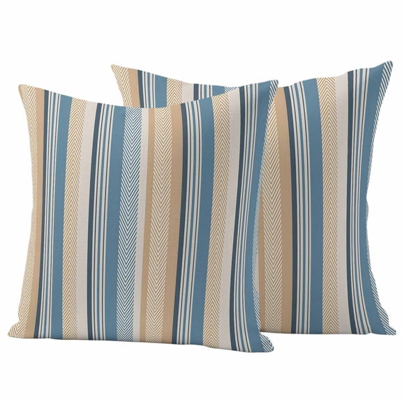 Blue Brown Beige Outdoor Waterproof Pillow Covers, Boho Farmhouse Abstract Stripes Art Decorative Square Throw Pillowcase Sofa Cushion Sham for Patio/Couch/Chair, 20"x20" 2 Pack