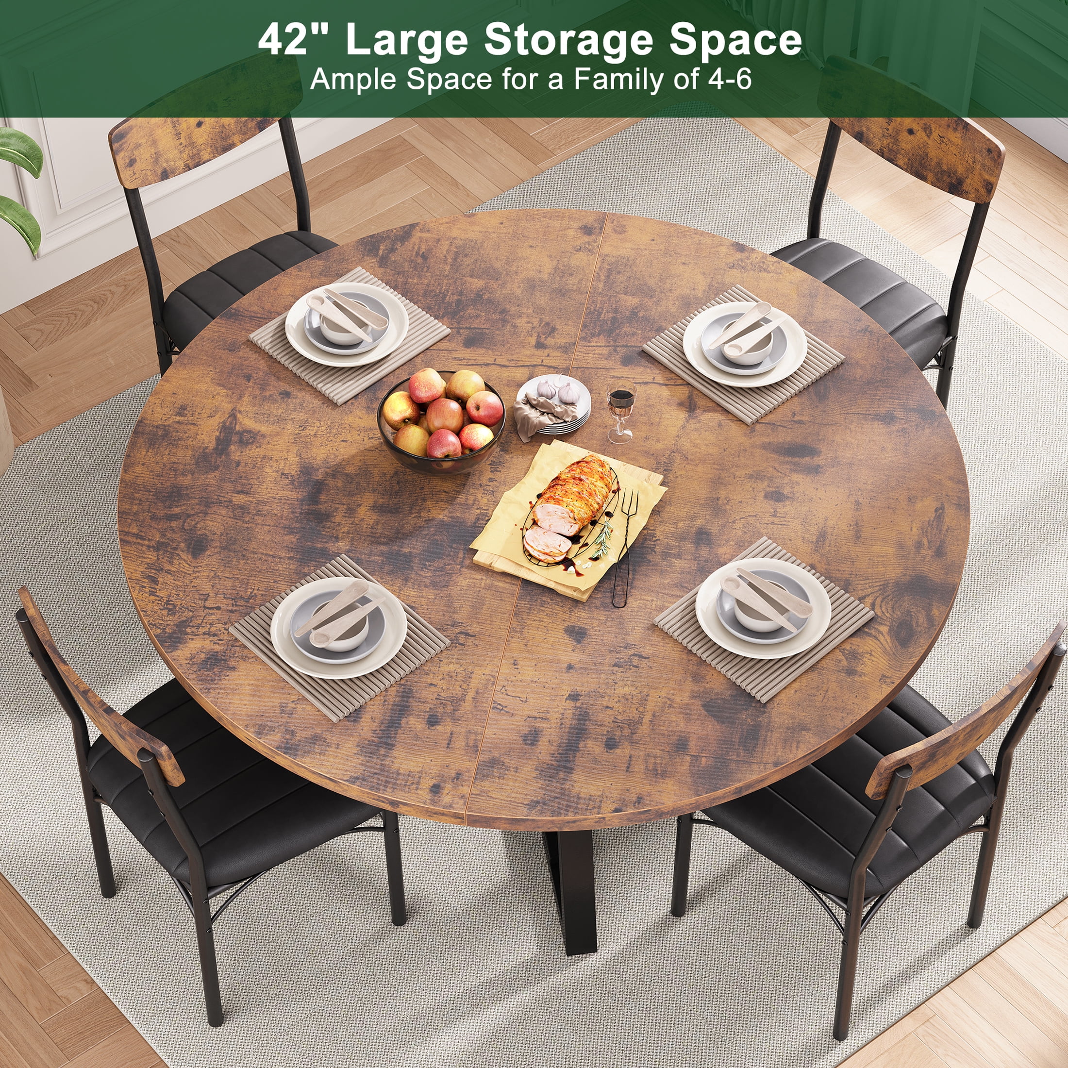 Hijob 42 Inch Rustic Round Dining Table, Circle Dining Table for Dining Room, Home(Only Table)