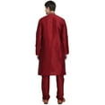 thumbnail image 2 of SKAVIJ Men's Kurta Pajama 2-Piece Set Art Silk Embroidered Party Wear Suit Red L, 2 of 6