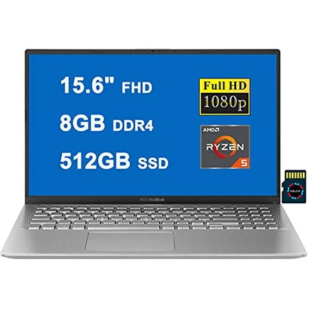 Asus Vivobook 15 Premium Laptop Computer I 15.6" FHD Display I AMD Quad-Core Ryzen 5 3500U (> i7-7500U) I 8GB DDR4 512GB SSD I Webcam AMD Radeon Vega 8 USB-C Win 10 + 32GB MicroSD Card