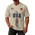 thumbnail image 2 of 250 Anniversary USA Shirt Mens Men's Summer Graphic V Neck Short Sleeve Everyday Casual Tee 4Th of July Shirt Beige L, 2 of 6