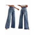 thumbnail image 2 of Women Wide Leg Jeans High Waisted Wide Leg Stretchy Trendy Button Denim Pants  S, 2 of 10