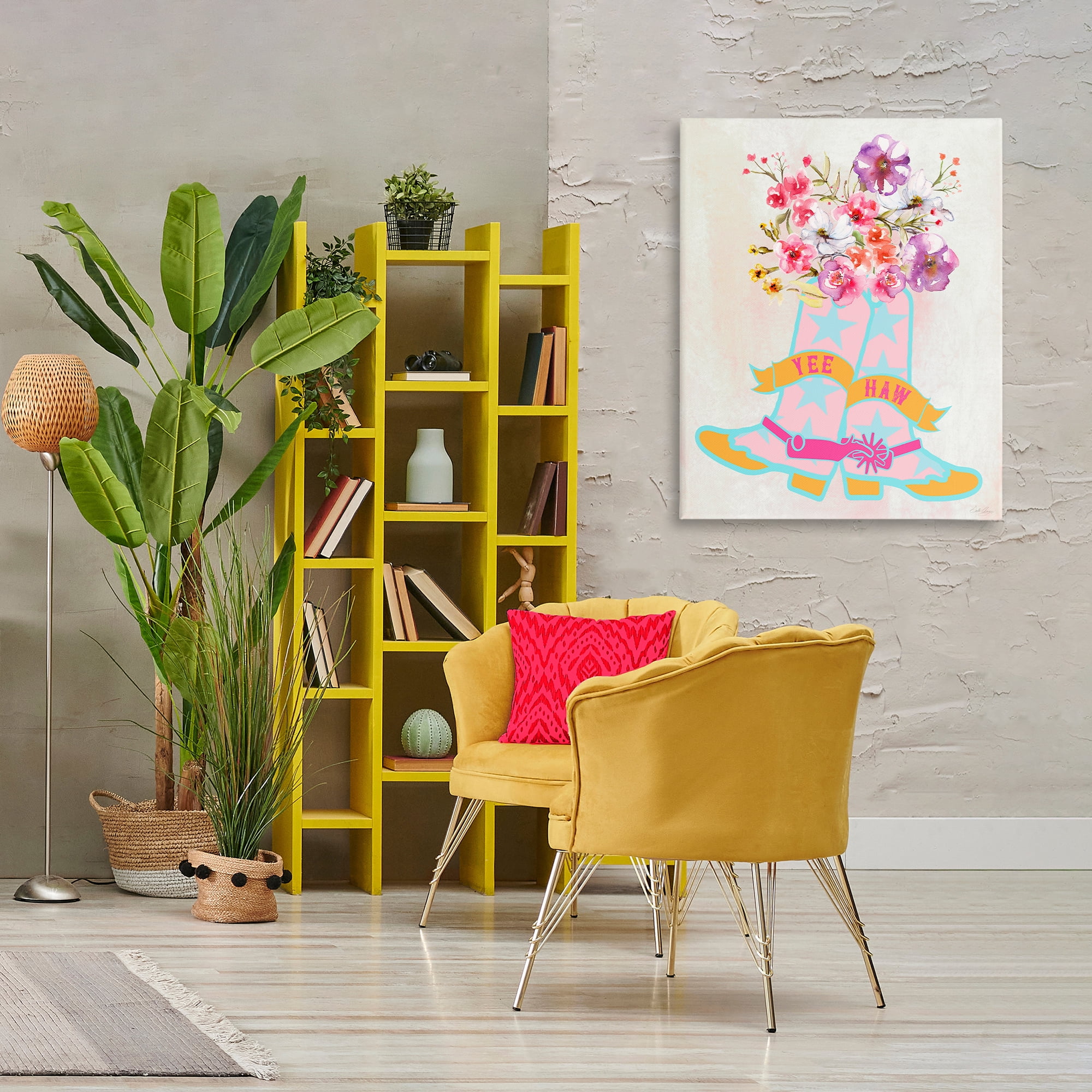 Stupell Industries Yee Haw Floral Cowgirl Plants & Flowers Painting Wrapped Canvas Art Print Wall Art, 30 x 40