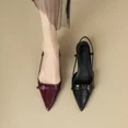 thumbnail image 5 of Sandalias con tacón de charol medio para mujer, zapatos Retro de charol, punta estrecha, color rojo vino francés, sin talón, novedad de verano, 2024, 5 of 5