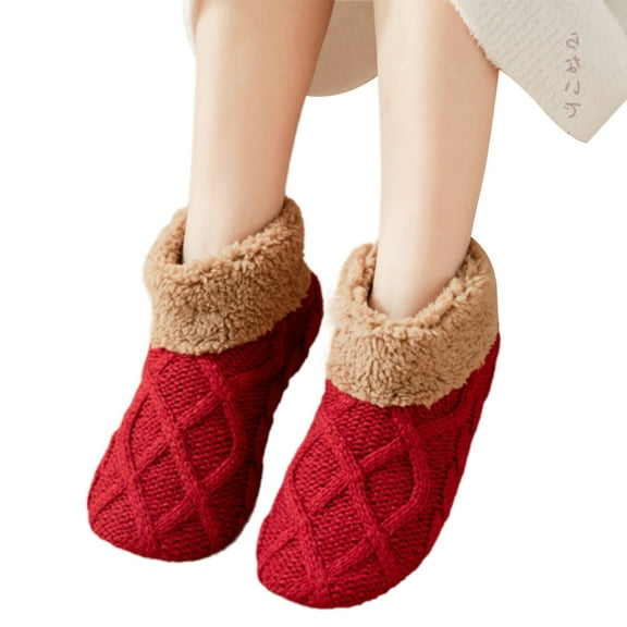 YIGSECU Winter Thermal Slippers Socks Thick Knitted Fleece Lined Antislip Ankle Socks