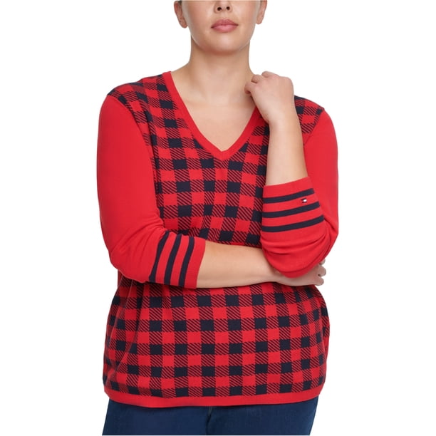 Tommy Hilfiger Mujer Buffalo Check Pullover Suéter, Rojo, 0X