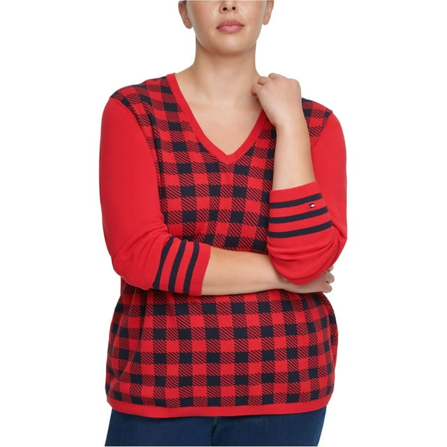 Tommy Hilfiger Chandail à Enfiler à Carreaux Buffalo pour Femmes, Rouge, 0X