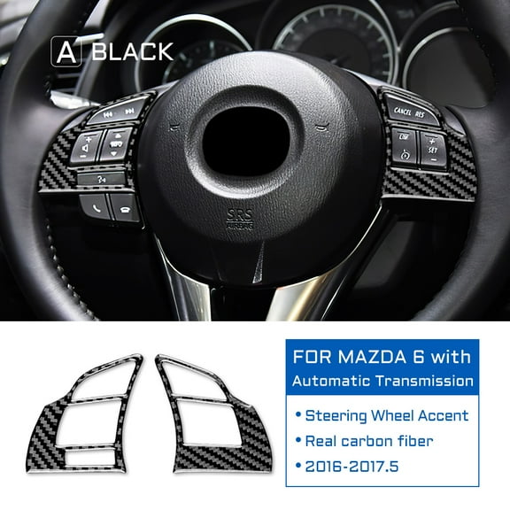 Real Soft Carbon Fiber for Mazda 6 2016-2017.5 Automatic Transmission Interior Trim Car Steering Wheel Button Sticker.