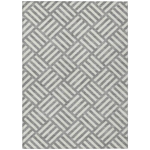 HomeRoots 578747 10 x 14 ft. Geometric Washable Indoor & Outdoor Rectangle Area Rug, Gray & Ivory