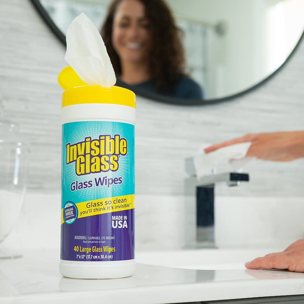 Invisible Glass 90160-2PK 40-Count Lint-Free Glass Cleaning Wipes Perfect for Mirrors, Windows, Windshields for Home, Automotive, and Off Tint Safe, Pack of 2