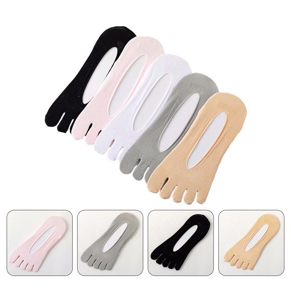 HONMEET 5Pairs Woman Invisible Toe Socks Breathable Mesh Design Reinforced Heel Non Slip