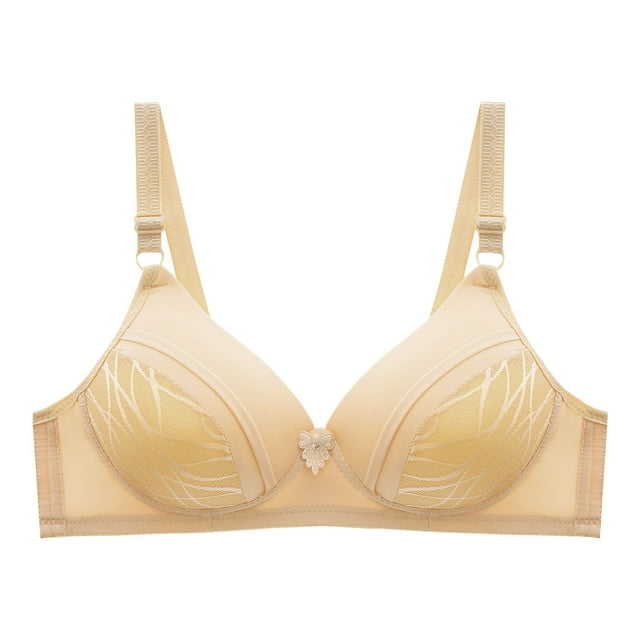 Virmaxy Womens Wireless Bra Oversized Gathered Comfortable Breathable Underwear (Plus Extended Buckle) Everyday Bra Embroidered Glossy Comfortable Breathable Bra Underwear No Rims Beige-3 36