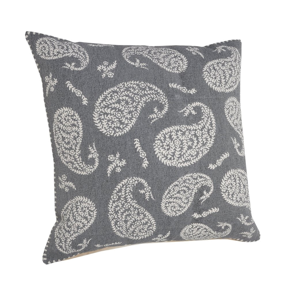 LR Home Ox Bay Hand-Woven Gray/White Paisley All-Natural Cotton Pillow Cover