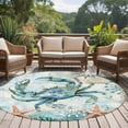 thumbnail image 5 of 6Ft Round Rug, Coastal Crab Non-Skid Rubber Backing Large Area Rugs - Living Room Bedroom Home Office, Teal Nautical Beach Starfish Vintage Indoor Floor Mat Carpets Washable Rug, 5 of 9