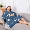 thumbnail image 5 of Oversized Wearable Blanket Hoodie,Blue Sun Moon Cloud Planet Eye Star Pattern Sherpa Blanket Hoodie with Super Pockets,Super Warm Fuzzy Pullover for Women & Men, 5 of 6