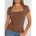 thumbnail image 5 of Womens Square Neck Short SleeveTops Spring Summer Slim Fit Tees Shirts, 5 of 6