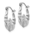 thumbnail image 2 of Primal Gold 14 Karat White Gold Satin and Diamond-cut Claddagh Hoop Earrings, 2 of 4