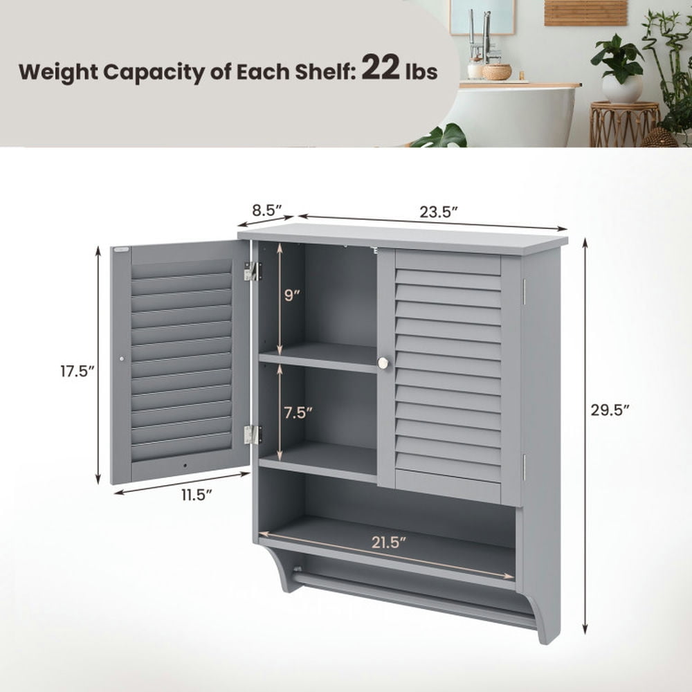 Finihen Bathroom Wall Cabinet, Wall Mounted Bathroom Cabinet, Medicine Cabinet, 2-Doors Bathroom Wall-Mounted Medicine Cabinet with Towel Bar, for Bathroom, Gray Finihen Bathroom Wall Cabinet, Wall Mounted Bathroom Cabinet, Medicine Cabinet, 2-Doors Bathroom Wall-Mounted Medicine Cabinet with Towel Bar, for Bathroom, Gray