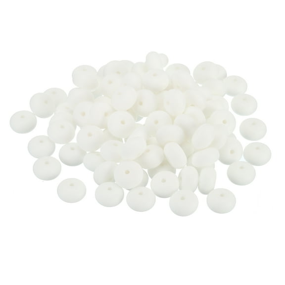 14mm Silicone Beads, 100PCS Silicone Beads Bulk Abacus Spacer Beads Lentil Focal Cute for Pens Keychain, White