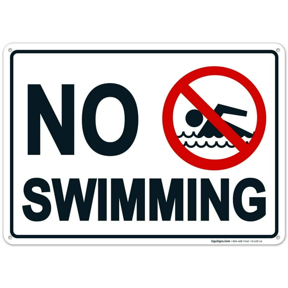 No Swimming Sign, 10x14 Rust Free Heavy Aluminum, Professional Graphics UV Protected, Long Lasting Weather/Fade Resistant, Easy Mounting, Indoor/Outdoor Use, Made in USA
