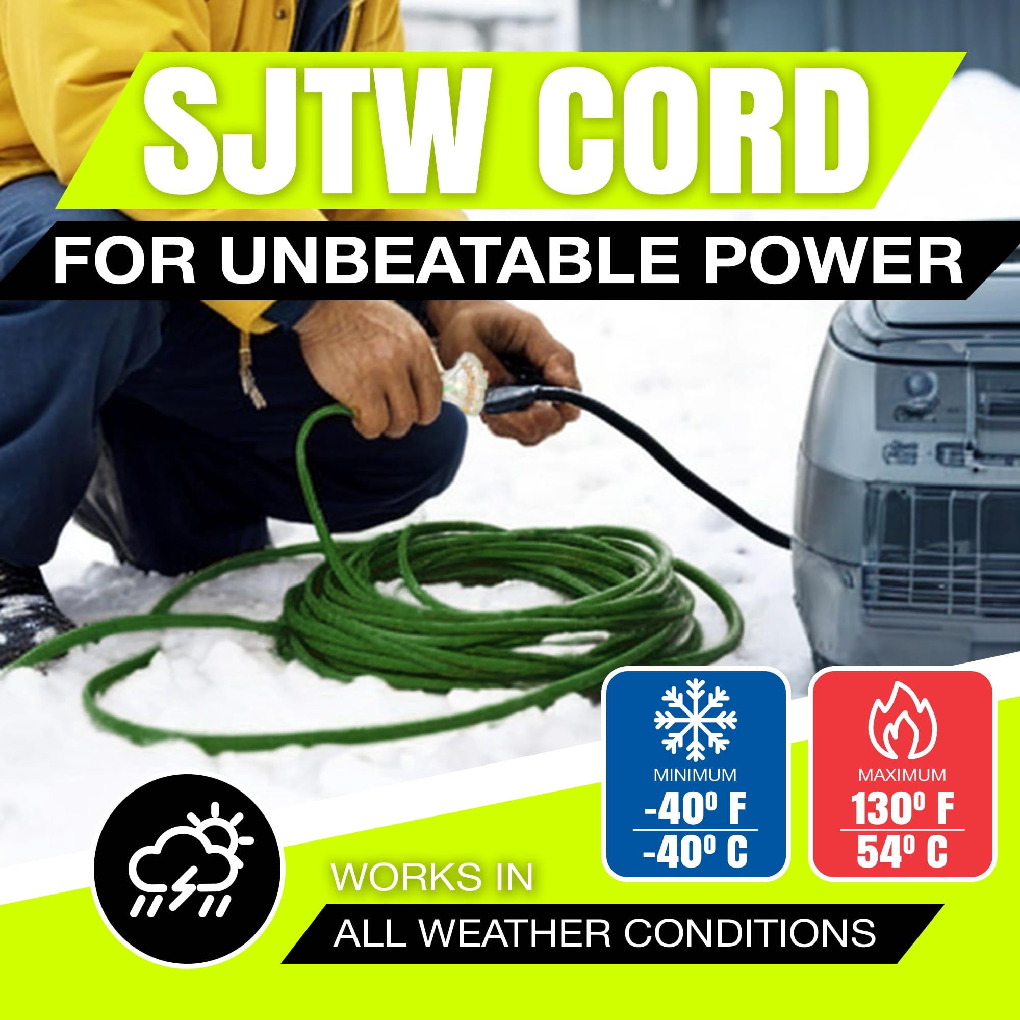 75ft Outdoor/Indoor Extension Cord 3-Outlet 12/3 Gauge Extra Heavy Duty ETL Listed, 3 Prong SJTW, Waterproof, Flexible Cold-Resistant Long Power Cord,125 Amp 1875W, Green by LifeSupplyUSA