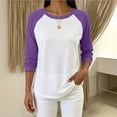 thumbnail image 2 of MaFYtyTPR Women Raglan Long Sleeve Crew Neck T-Shirt Color Block Loose Casual Basic Tee for Spring Fall Daily Wear Purple L, 2 of 6