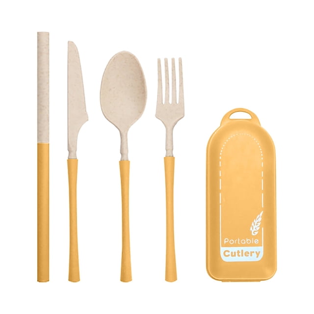 Spoons and forks Set Travel Kit, Whea-T Straw Reusable Spoon Straw fork Tableware, Portable Tableware Travel Picnic Camping Or Daily Usereusable Straws with Case
