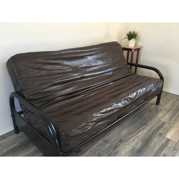 OctoRose Faux Leather Brown Futon Mattress Cover, Sofa Bed Mattress Protector, Daybed Slipcover Twin Size