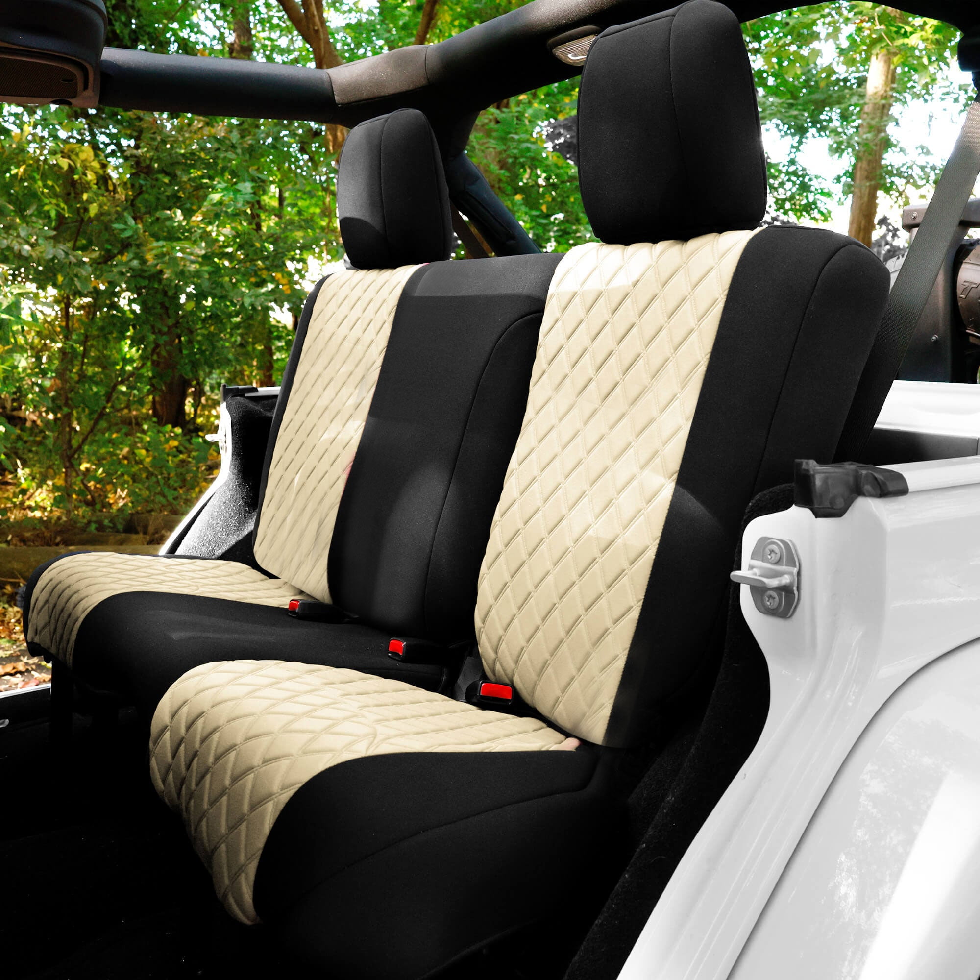 For 2007-2017 Jeep Wrangler JK 2DR FH Group Neoprene Waterproof Custom Fit Car Seat Covers Full Set - Beige