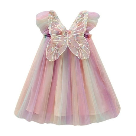 

WUXIAN Toddler Kids Children Girls Summer Sleeveless Mesh Back Butterfly Princess Dress Party Halloween Clothes Infants Baby Soft Dailywear