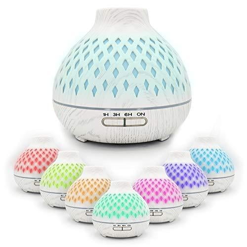 400ml Ultrasound Aromatherapy Diffusers Remote Control Air Quiet Diffuser Wood Grain SK DEPOT Essential Oil Diffuser Aroma Diffusers Humidifier 7 Colors of Lights and for Bedroom Yoga Spa
