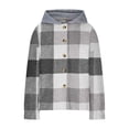 thumbnail image 4 of Tiqkatyck Womens Clothes Clearance Womens Plaid Shacket Jacket Long Sleeve Button Down Fleece Hooded Jackets Warm Coat Womens Tops Grey L, 4 of 5