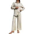 thumbnail image 2 of Traje de Verano para Mujer, de Dos Piezas, con Camisa, Pantalones y Ropa Deportiva Informal para Playa y Vacaciones Albaricoque XL, 2 of 9