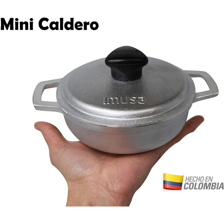 IMUSA USA 4 Piece 0.5Qt Traditional Colombian Mini Calderos (Dutch Oven)  for Cooking and Serving, Silver