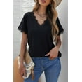 thumbnail image 1 of Women's Black V Neck Lace Trim Short Sleeve Top, 1 of 19