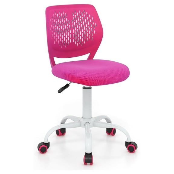 WDZS Kids Desk Chair, Adjustable Children Study Chair, Swivel Armless Mesh Task Office Chair, Computer Desk Chair with Adjustable Height & Lumbar Support, Rose